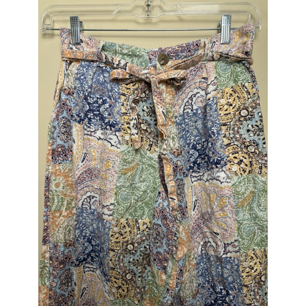 Rachel Zoe Multicolor 100% Linen Paisley Patchwork Wide-Leg Pants boho size M - Picture 3 of 5